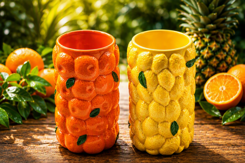 Colourful orange and lemon ceramic statement vases from CheshireKatStyle