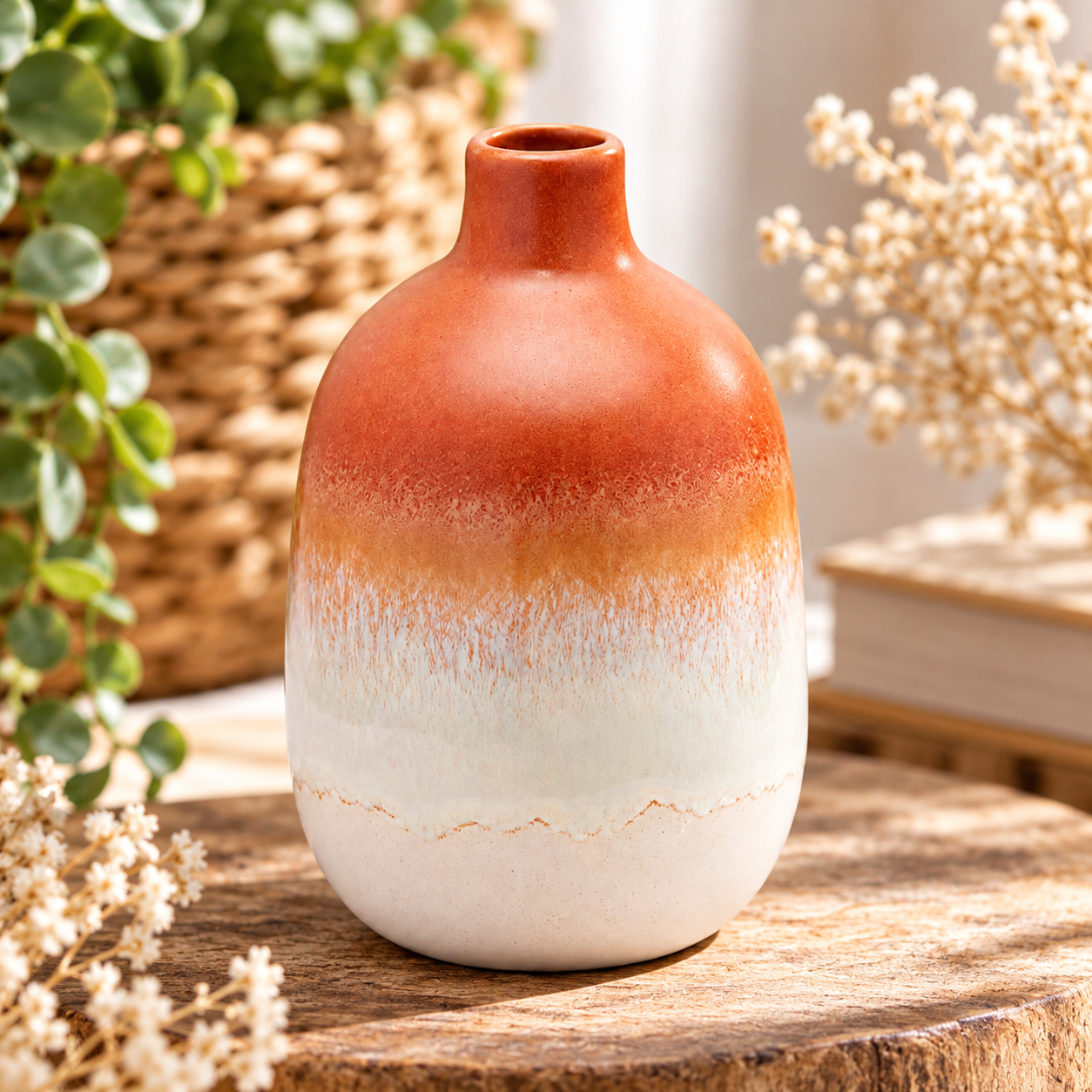 Small Terracotta Vase – Mojave Glazed Ceramic Style Vase, Boho Rustic Home Decor, Neutral Shelf Ornament