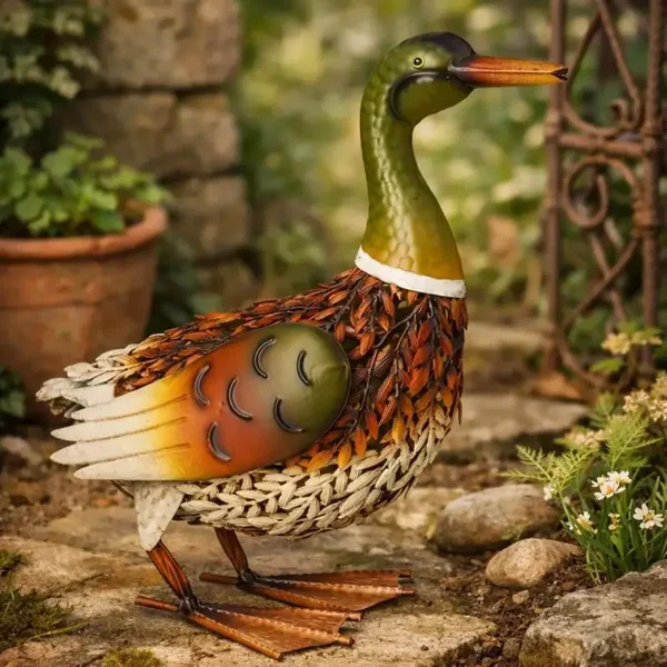 Colourful Metal Duck Garden Decor, 36.8cm Decorative Bird Sculpture, Gift for Garden Lovers