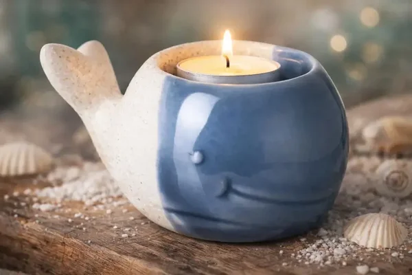 Porcelain Whale T-Light Holder, Elegant White Candle Decor, 10.3cm