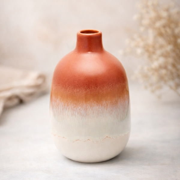 Mojave glazed terracotta vase in warm neutral tones