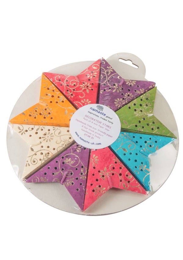 Handmade Mini Paper Decorative Stars - Pack of 8 (Fairtrade)