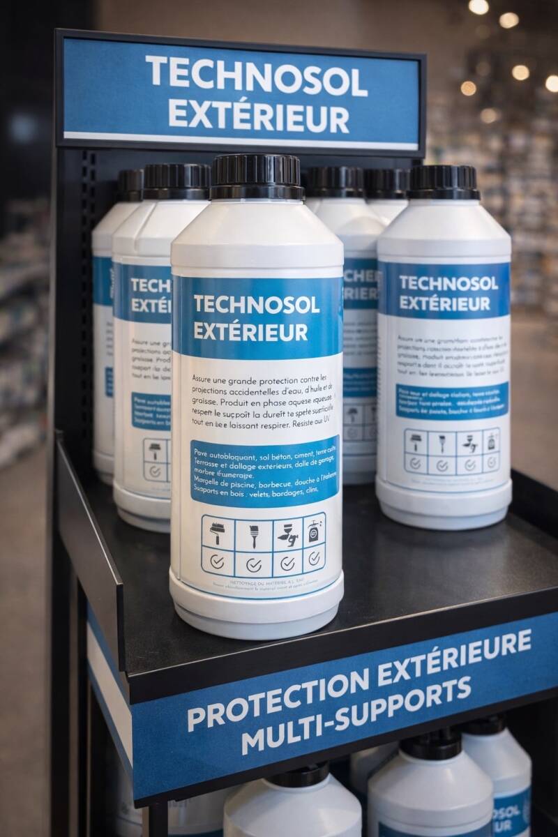 Produit professionnel Technosol pour protection et entretien de terrasses et pavés.