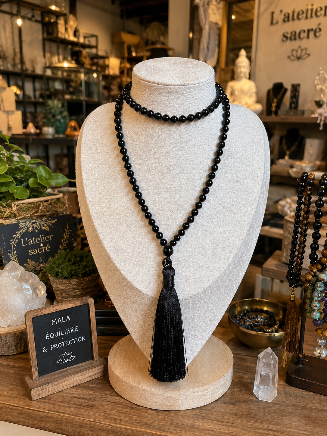 Mala 108 perles onyx noir 6mn