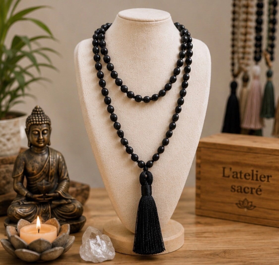 Mala 108 perles en onyx noir 8mn