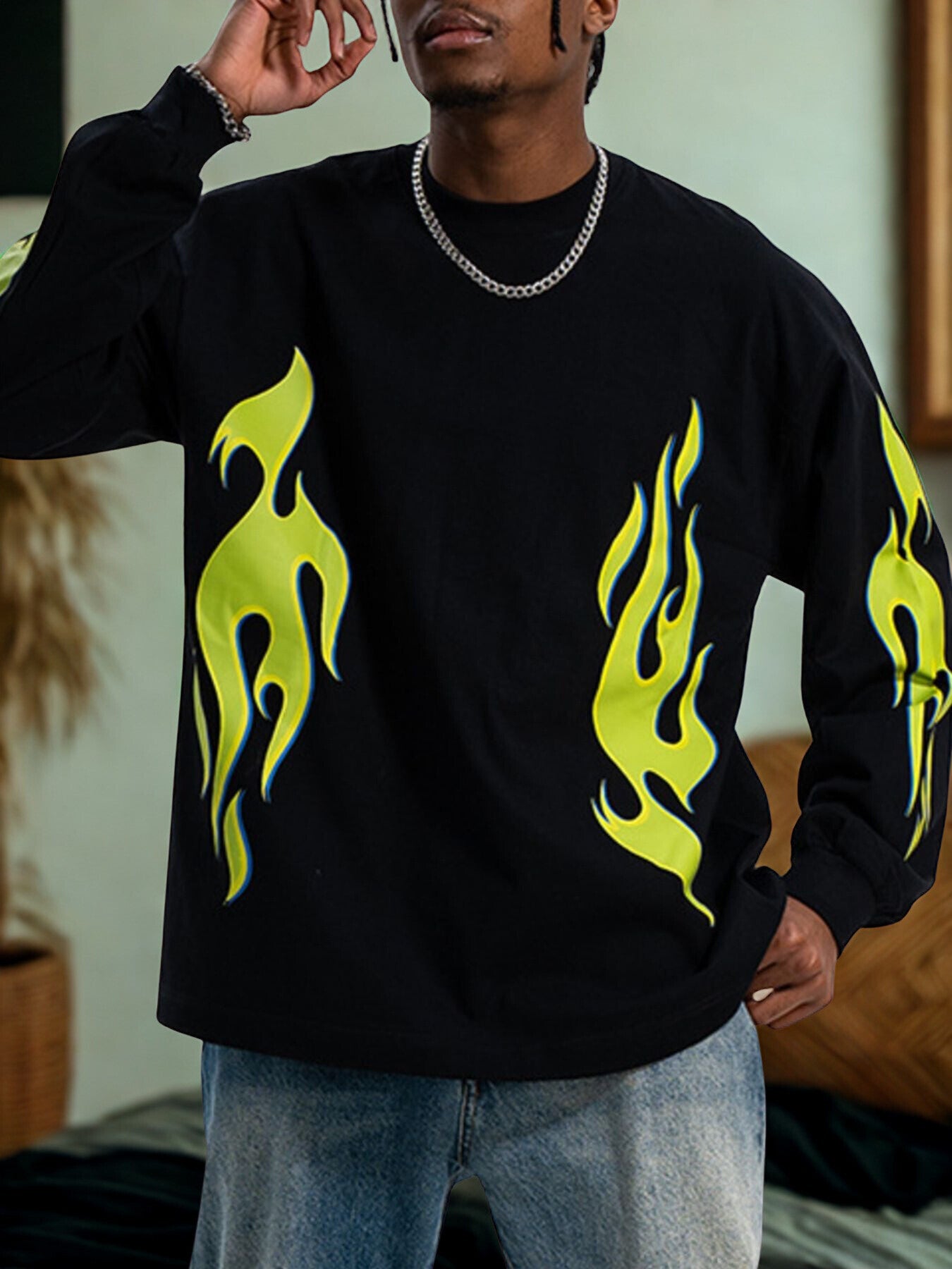 Ignis Oversized Flame Graphic Tee Long Sleeve