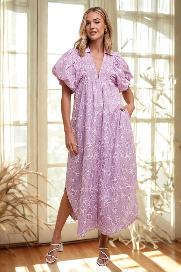 Annie Wear Floral Smock Detail Puff Sleeve Dress