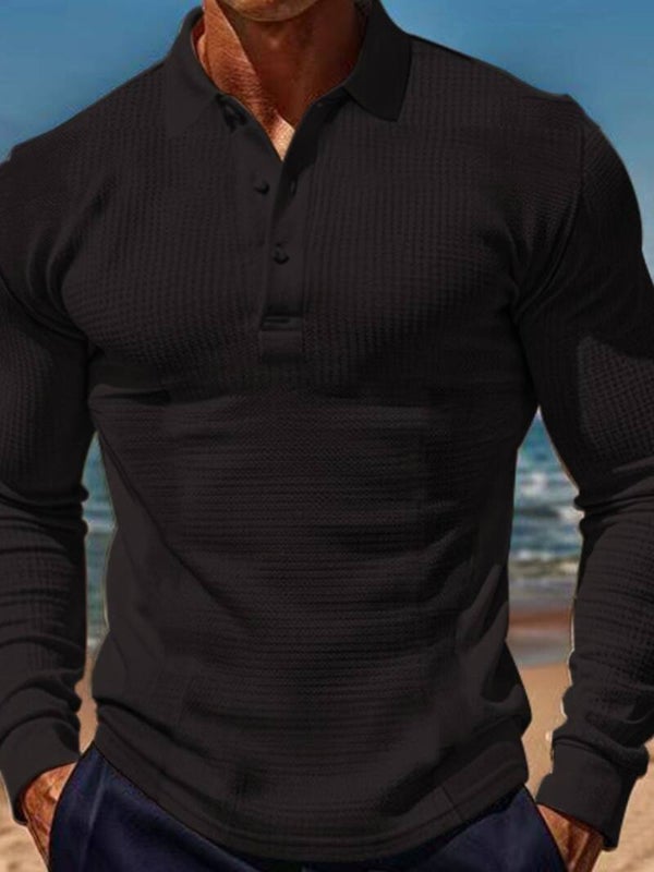 Aria Style Men’s Waffle-Knit Quarter-Button Polo
