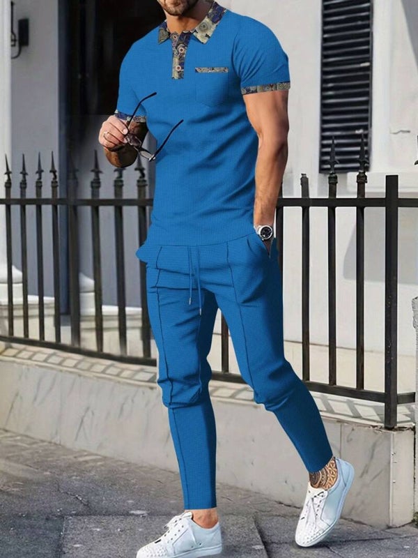 Men's Full Size Waffle Knit Short Sleeve Polo and Pants