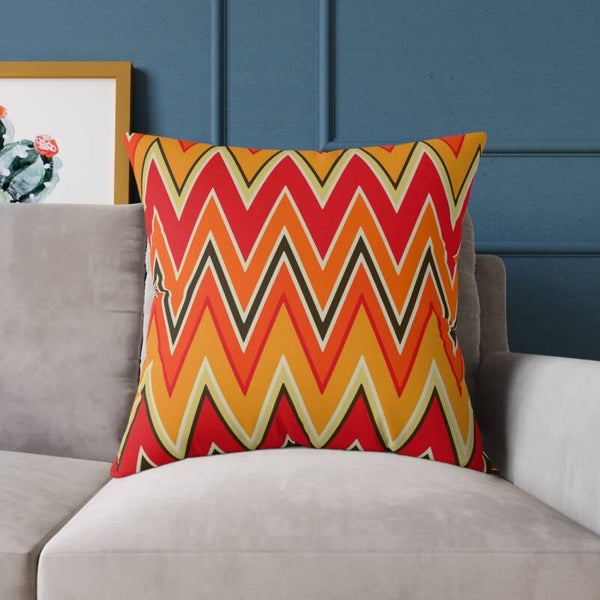 Zigzag Vibes Square Throw Pillow – Bold Color for A Bright