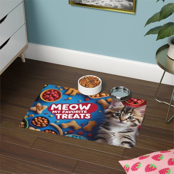 Meow My Favorite Treats Feeding Mat, Cat Bowl Mat