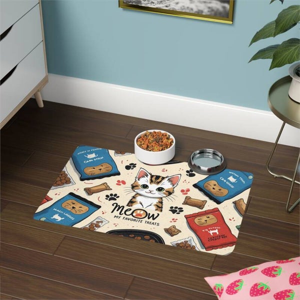 Cute Cat Food Mat for Treats, Pet Feeding Station