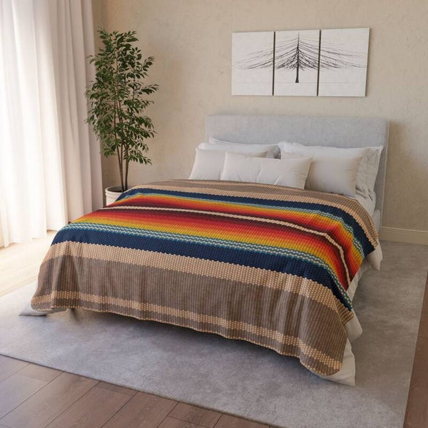 Stripe Fleece Sherpa Blanket