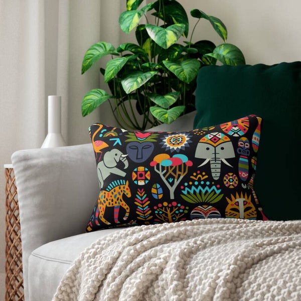 African Jungle Design Lumbar Pillow – Vibrant, Nature