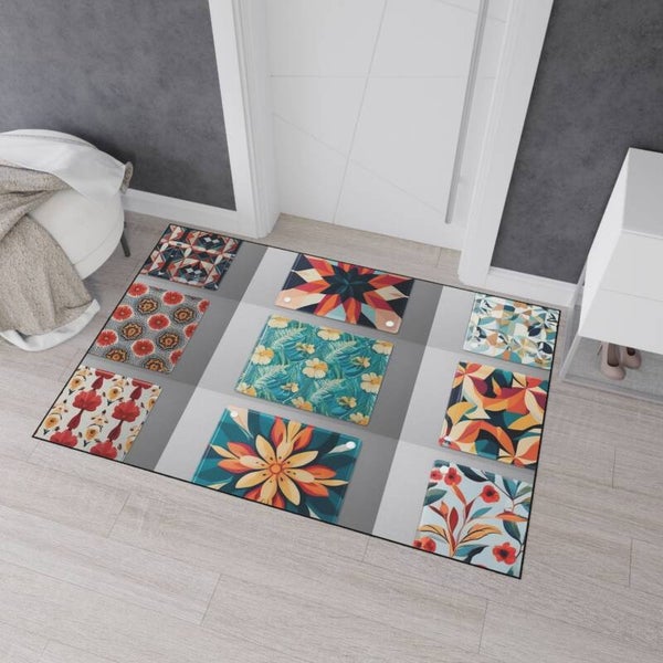 Vibrant Heavy Duty Floor Mat with Floral Patterns