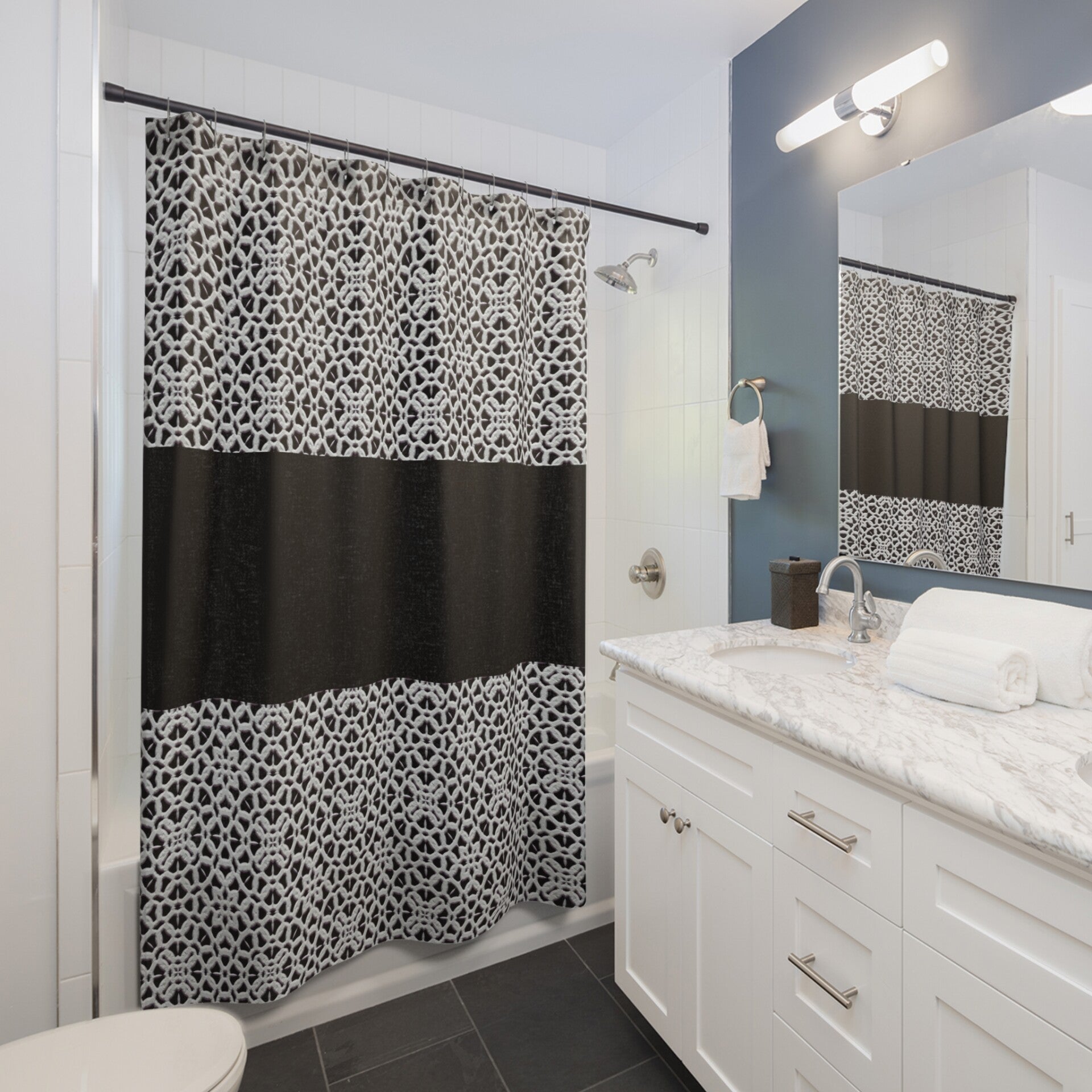 Elegant Black and White Pattern Shower Curtain