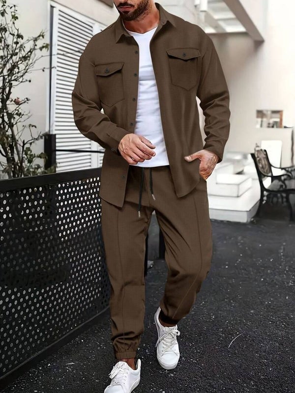 Luxe Lounge Set – Button-Up Long Sleeve Shirt & Pants(S–3XL)