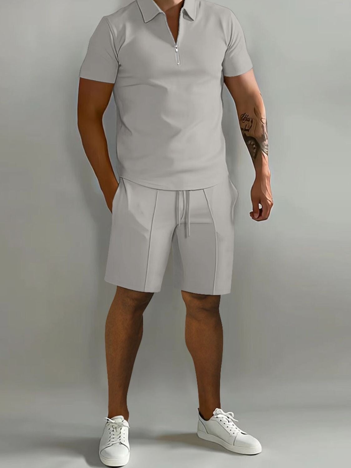 Men’s Full Size Two-Piece Set – Collared Short Sleeve Top