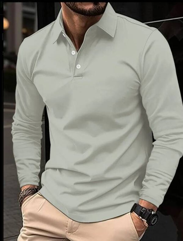 Men's Full Size Collared Neck Long Sleeve Polo
