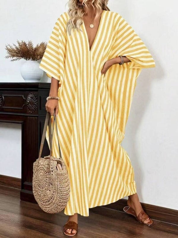 ✨ Sunlit Harmony Striped Maxi Dress – Pastel Yellow