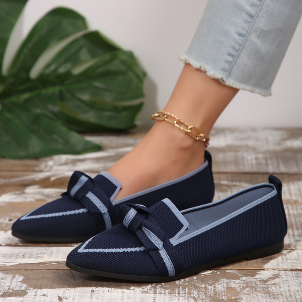 Yoma Bow Contrast Trim Pointed Toe Loafers – Elegant