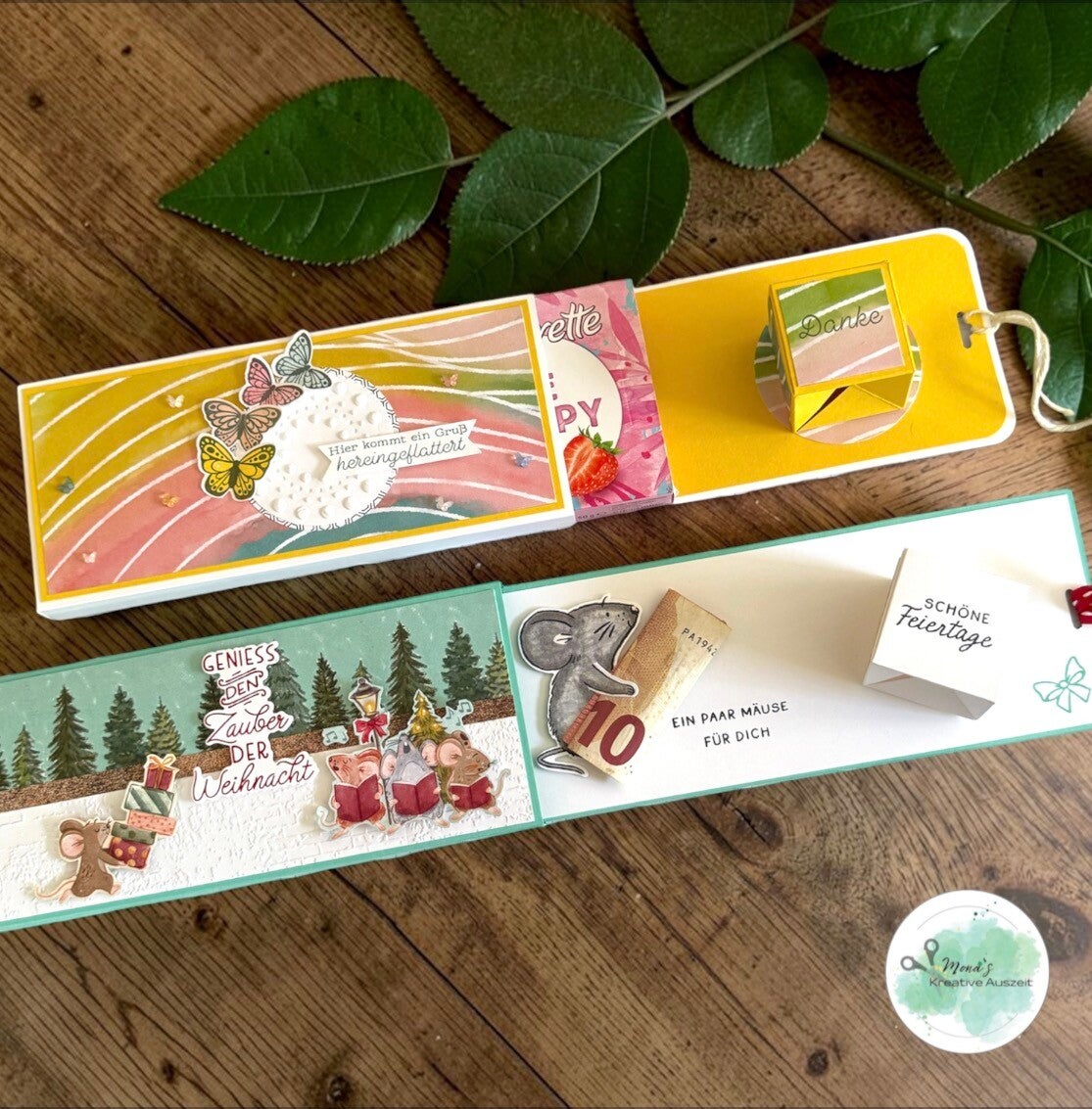 Schachtel mit Pop-Up-Würfel und Schokolade als Geldgeschenk