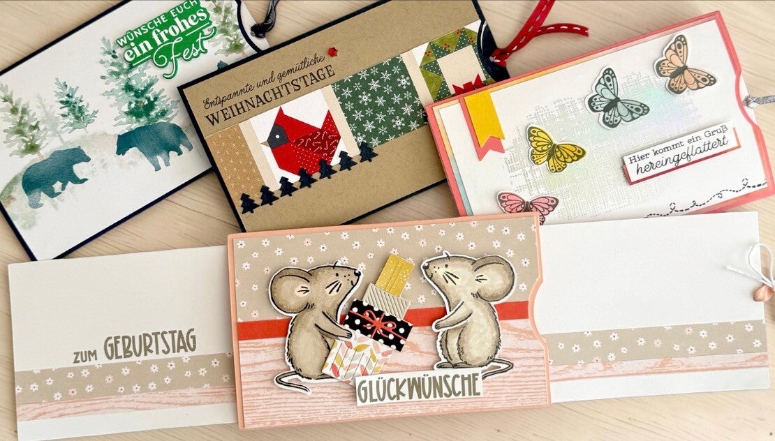 Double Slider Card zum Geburtstag mit Stampin`Up! Weihnachtsmäuse und Spiegeltechnik - Anleitung