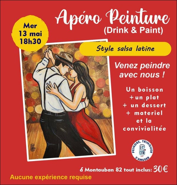 Soirée Peinture & Saveurs : Spécial "Salsa Latina" 🕺/ Mer 13 mai 18h:30