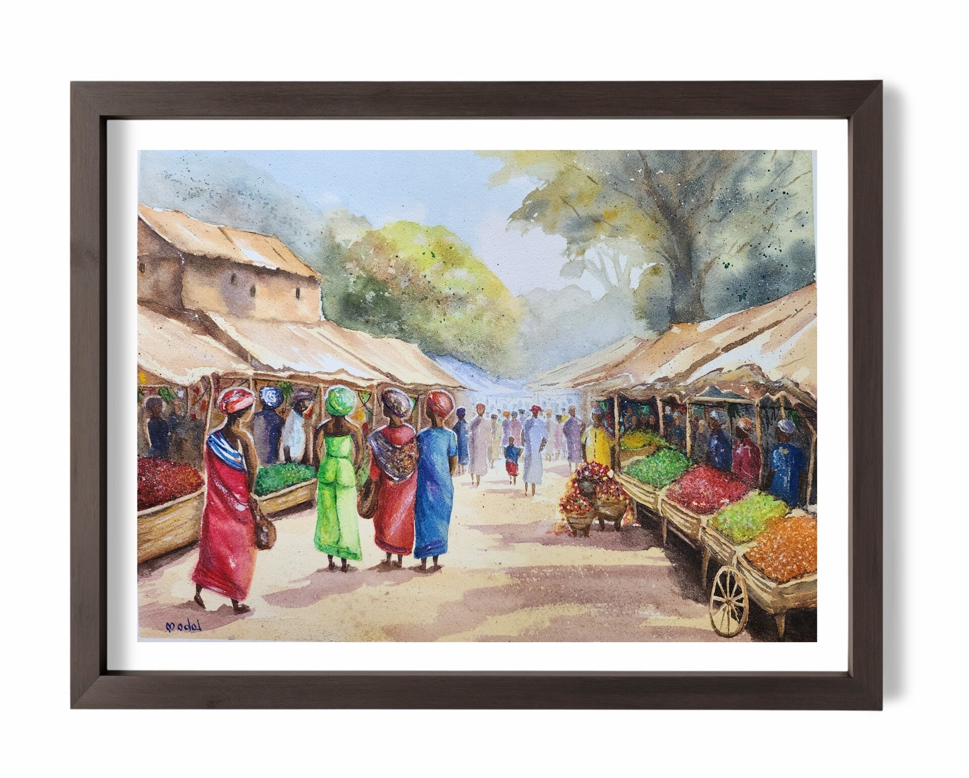 Le Marché Africain - Aquarelle originale 31 x 41
