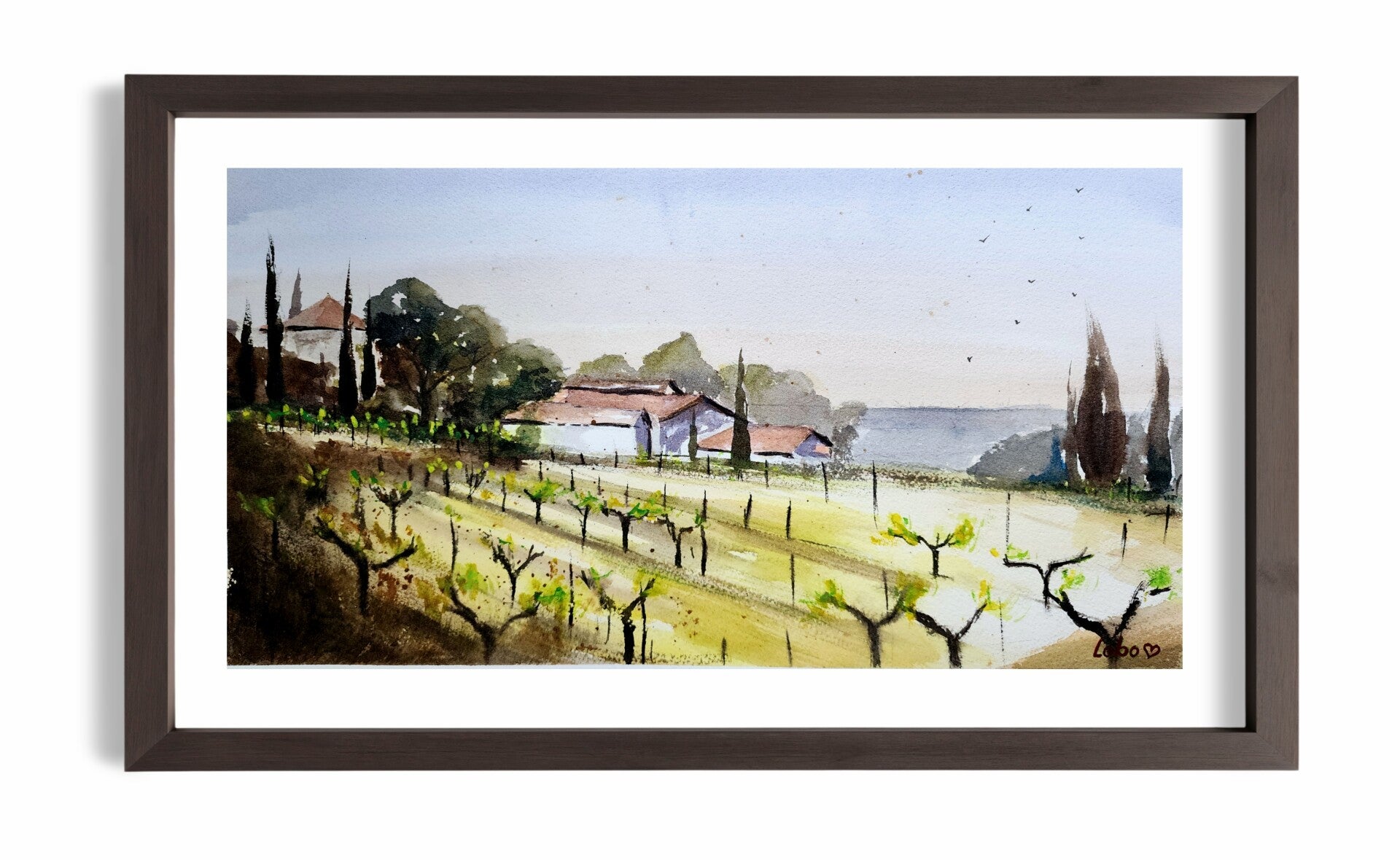 Le Vignoble - Aquarelle originale 22 x 40 cm