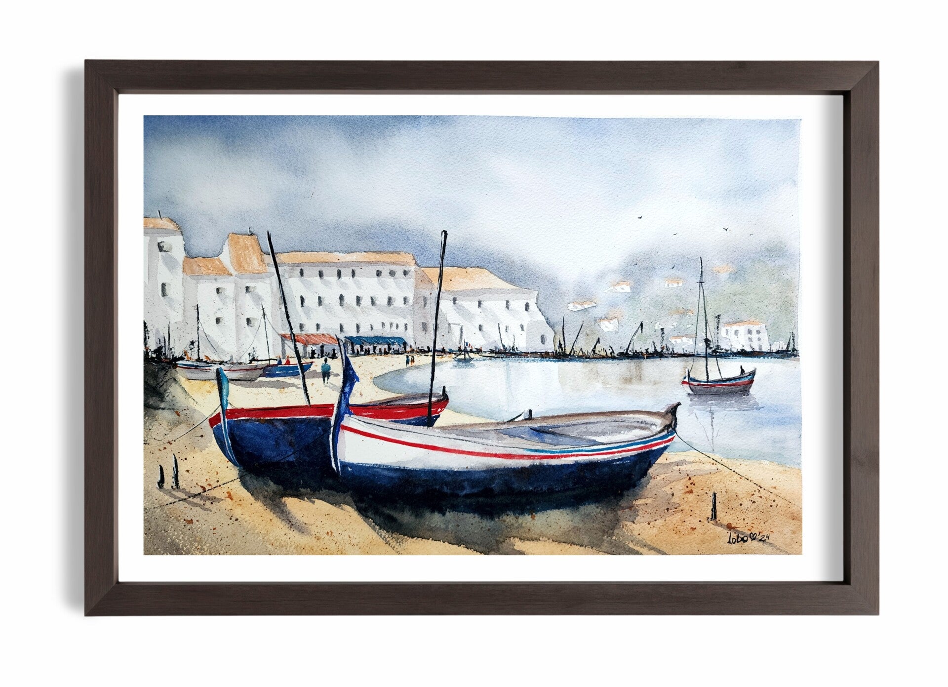 Les Bateaux - Aquarelle originale 24 x 31 cm