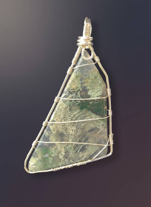 Trapped Green Moss Agate-silver