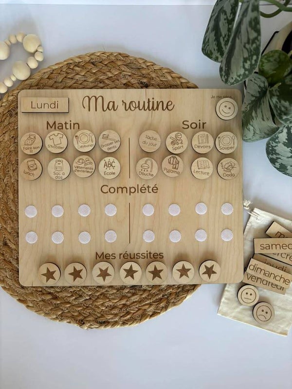 PRÉCOMMANDE - Tableau Routine enfant en bois évolutive, matin et soir