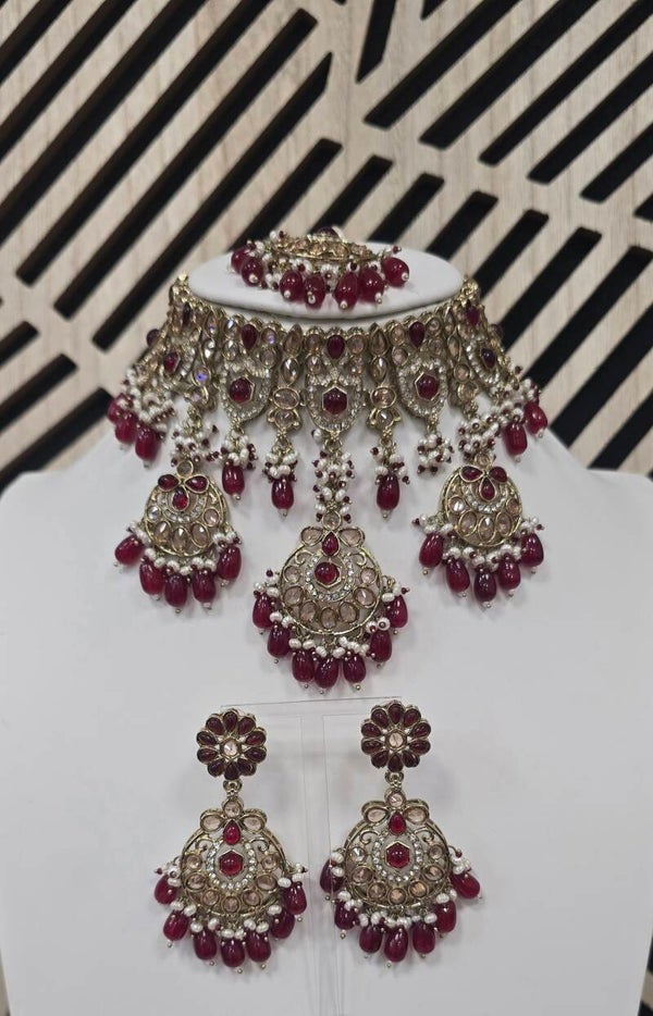 Kundan choker set bordeau