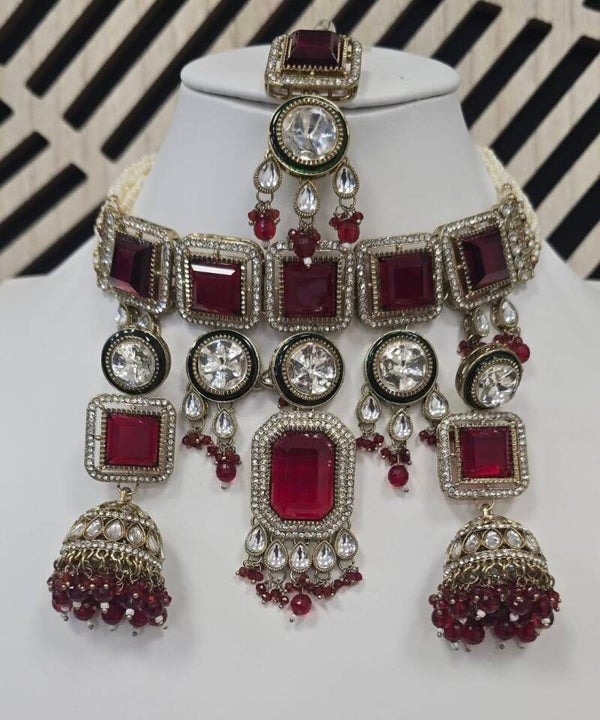 Kundan Choker set Bordeau/Rood