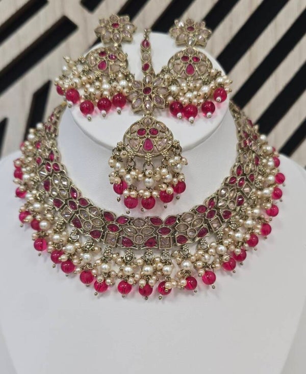 Necklace Set Aanya Hot Pink