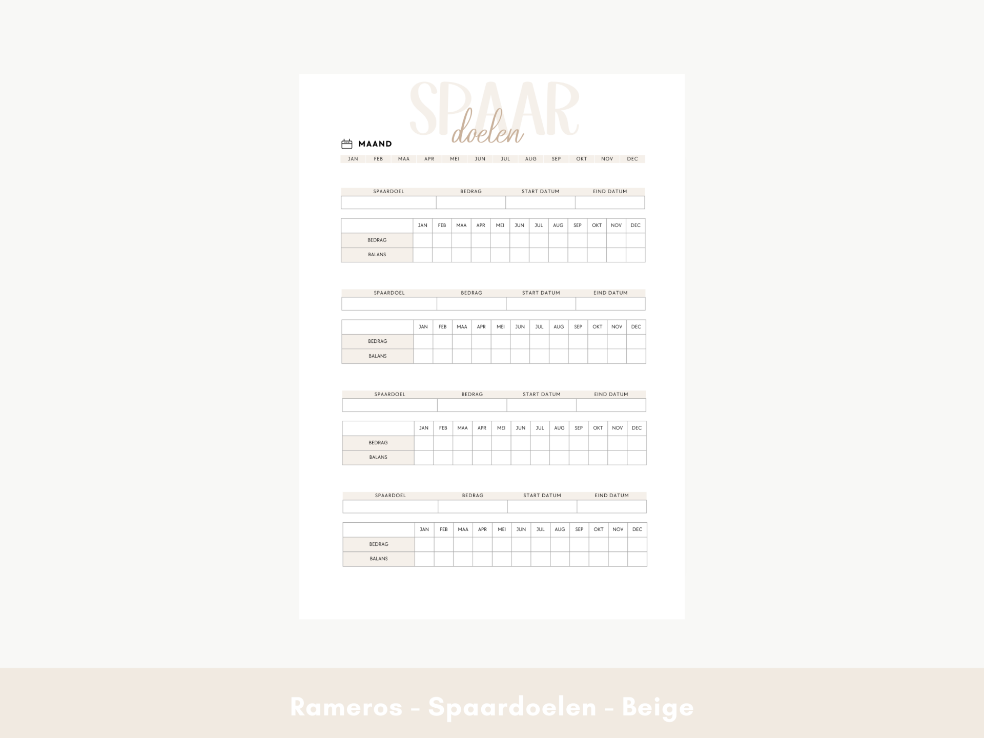 Printable - Spaardoelen- Beige