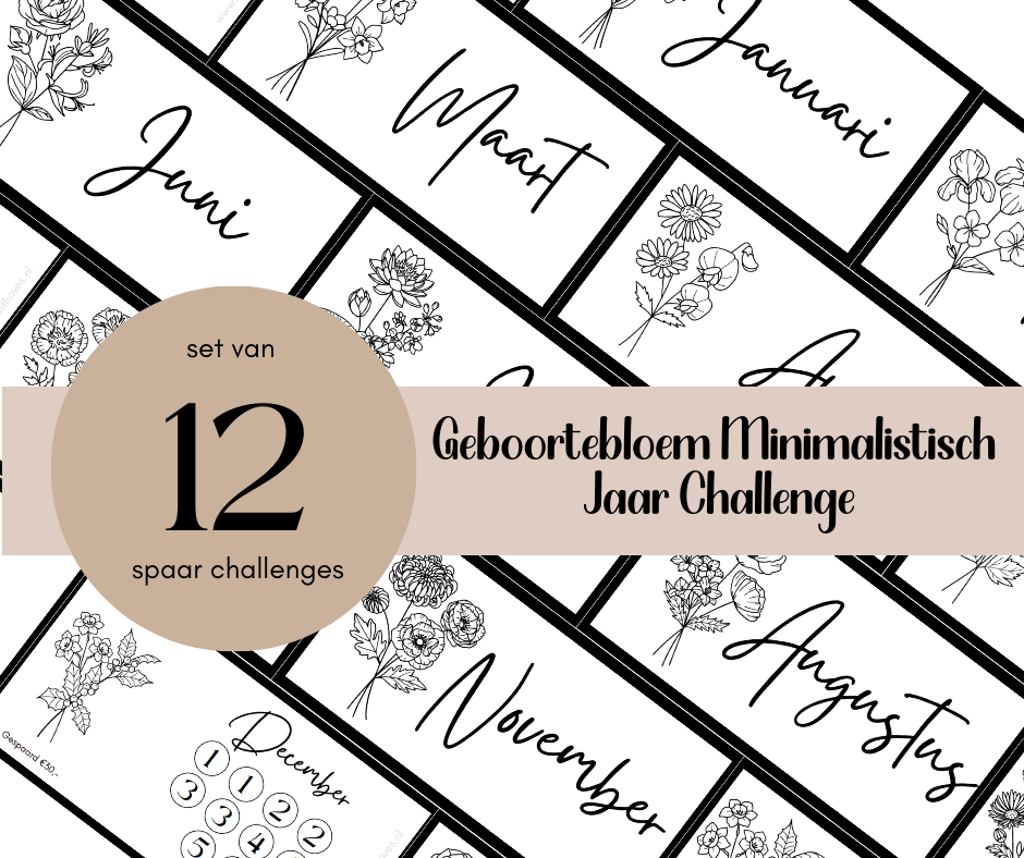 12 Maanden Challenge - Minimalistisch met geboortebloemen - A6