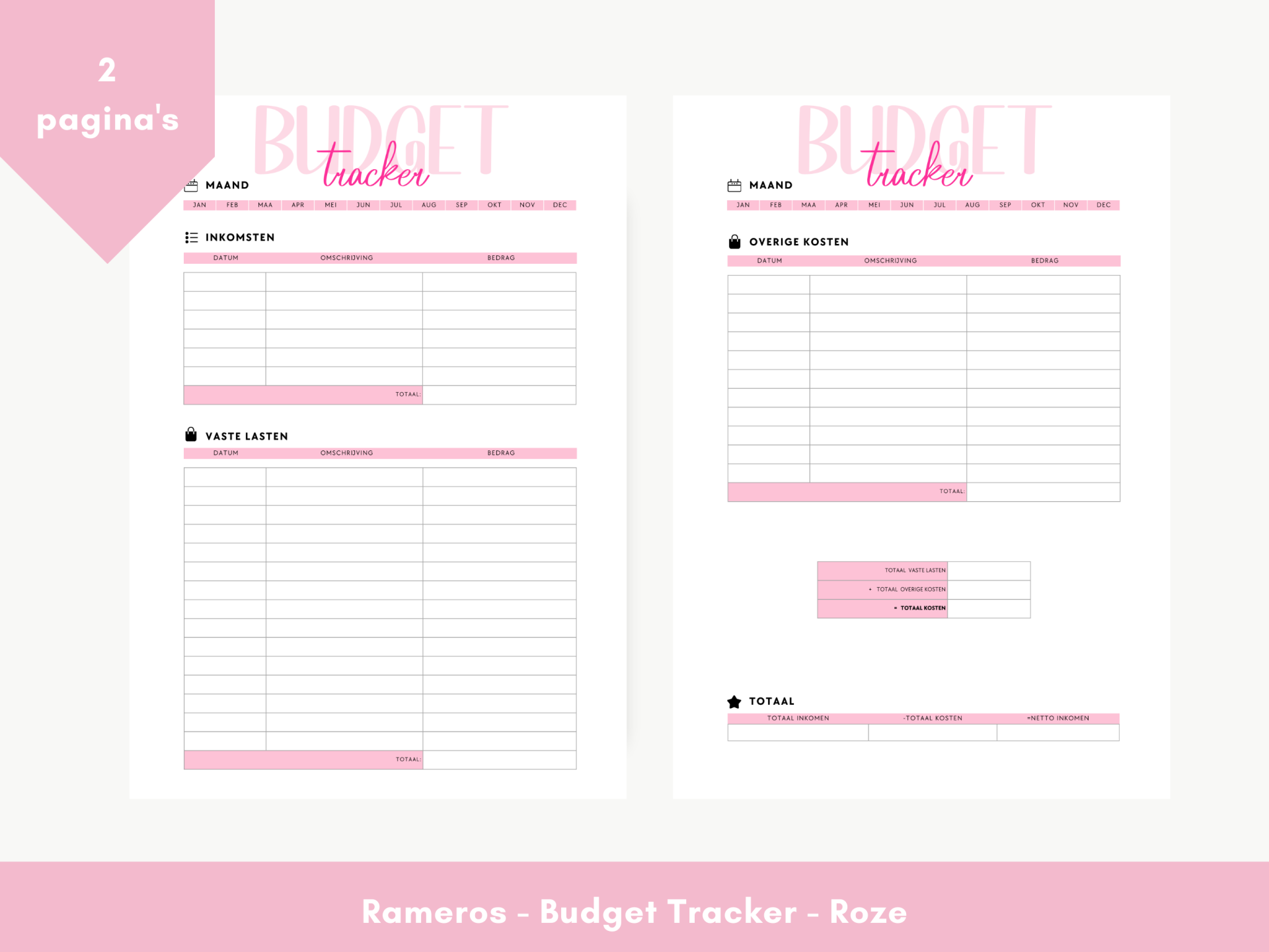 Printable - Budget Tracker - Roze