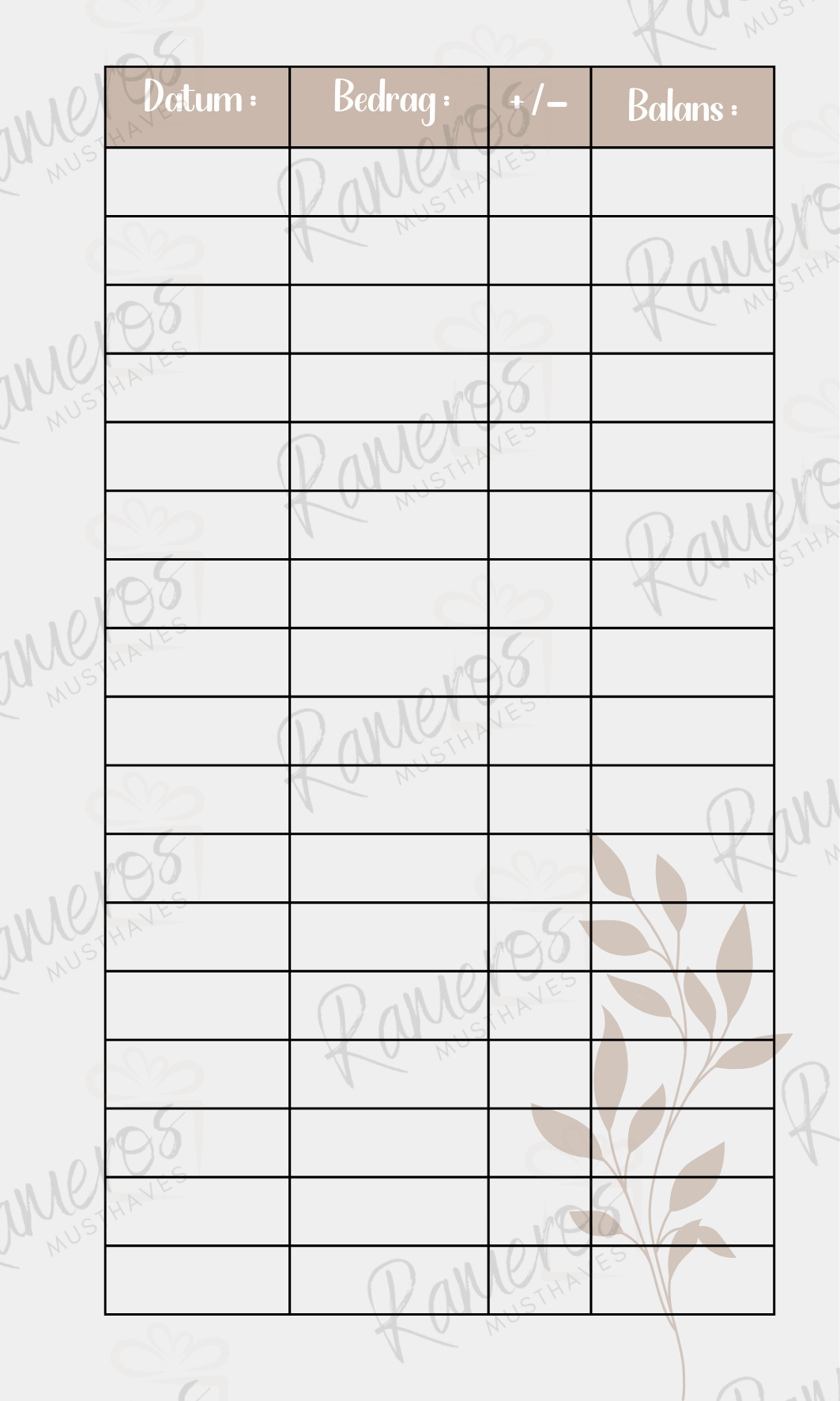 Budget Sheet Naturel (5st.)