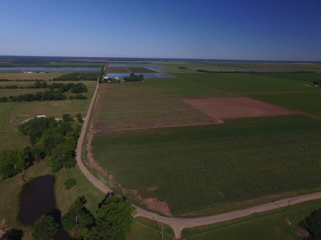 birds eye view of farm from drone