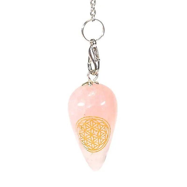Pendule Quartz Rose forme de goutte avec Fleur de Vie