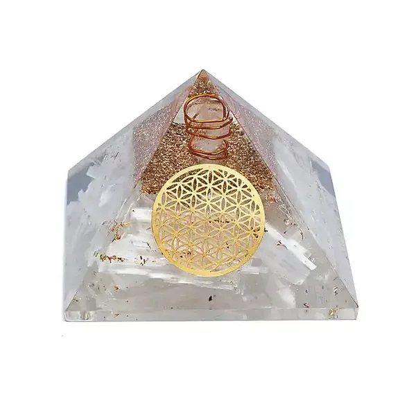 Orgonite Pyramide sélénite fleur de vie