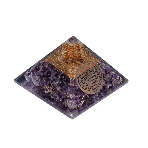 Orgonite Pyramide améthyste fleur de vie