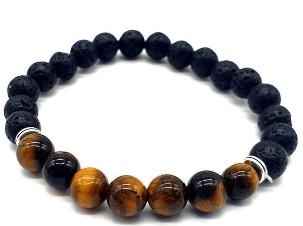 Bracelet Oeil de Tigre &  Pierre de Lave