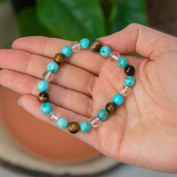 Bracelet Pierres Turquoise | Cristal de Roche | Oeil de Tigre - 8 mm