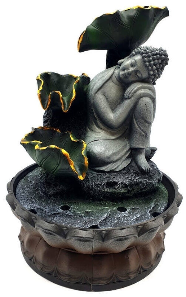 Fontaine Résine Bouddha Couché sur Genou & Cascade