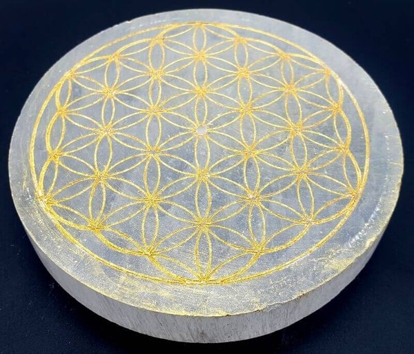 Porte-Encens Sélénite Fleur de Vie Doré