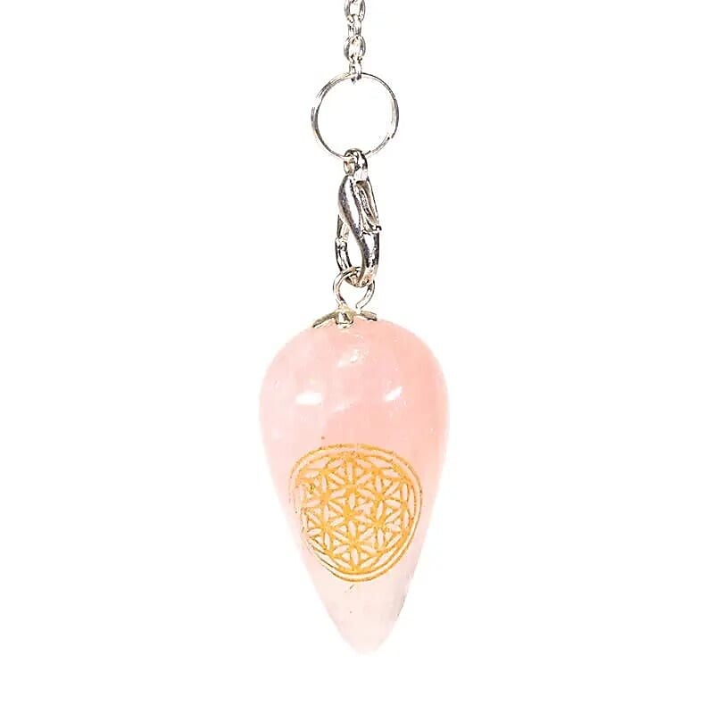 Pendule Quartz Rose forme de goutte avec Fleur de Vie
