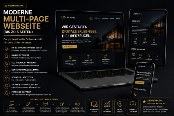 Moderne Multi-Page Webseite (bis zu 5 Seiten) – Premium Paket
